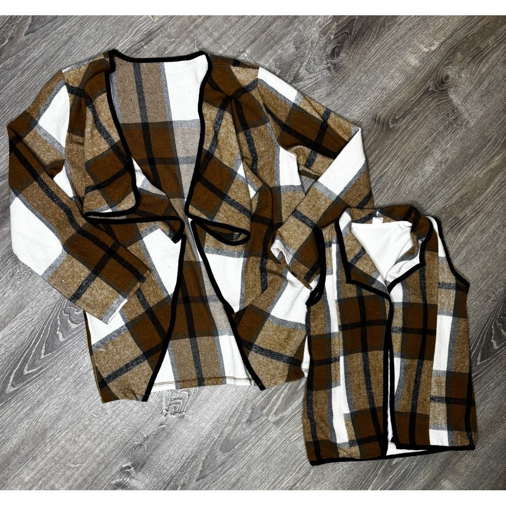 Women's Toddler Mama & Me Matching Long Sleeve Plaid Shawl Vest Size Large 2-3Yr
